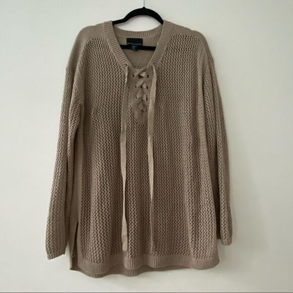 Cynthia Rowley Tan Lace Up Open Knit Sweater Size XL - Picture 10 of 10